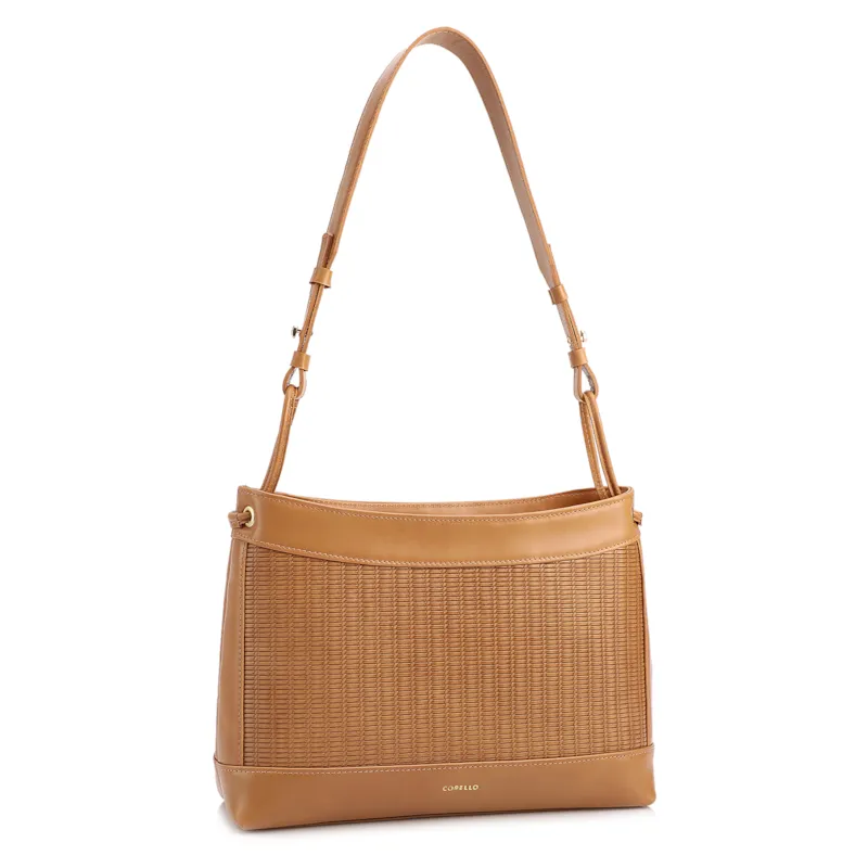 Bolsa De Ombro Média Couro Marrom Claro Rattan - foto 2