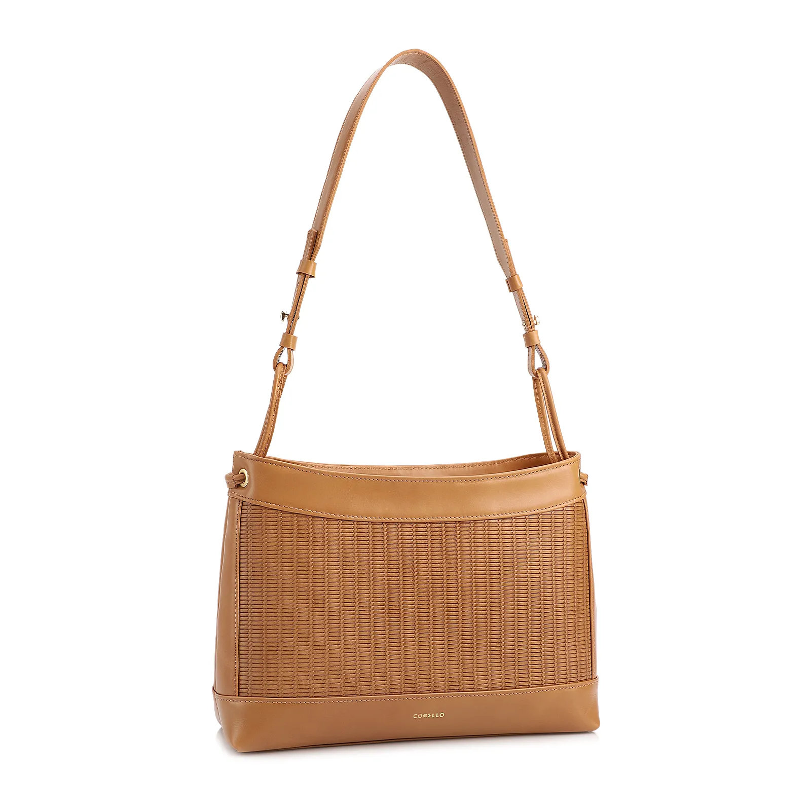 Bolsa De Ombro Média Couro Marrom Claro Rattan