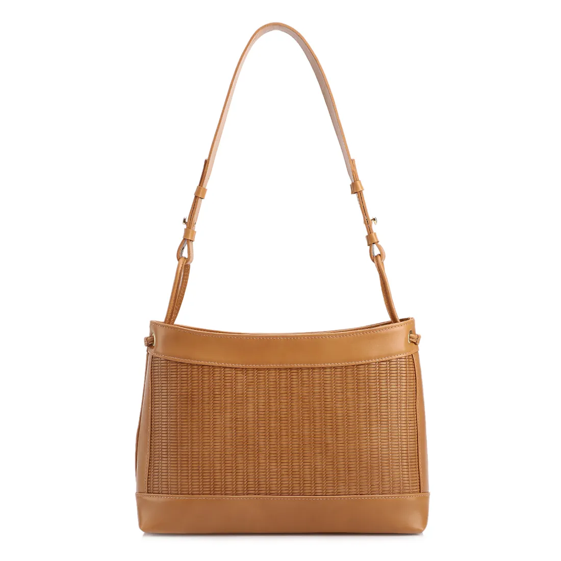  Bolsa De Ombro Média Couro Marrom Claro Rattan - foto 3