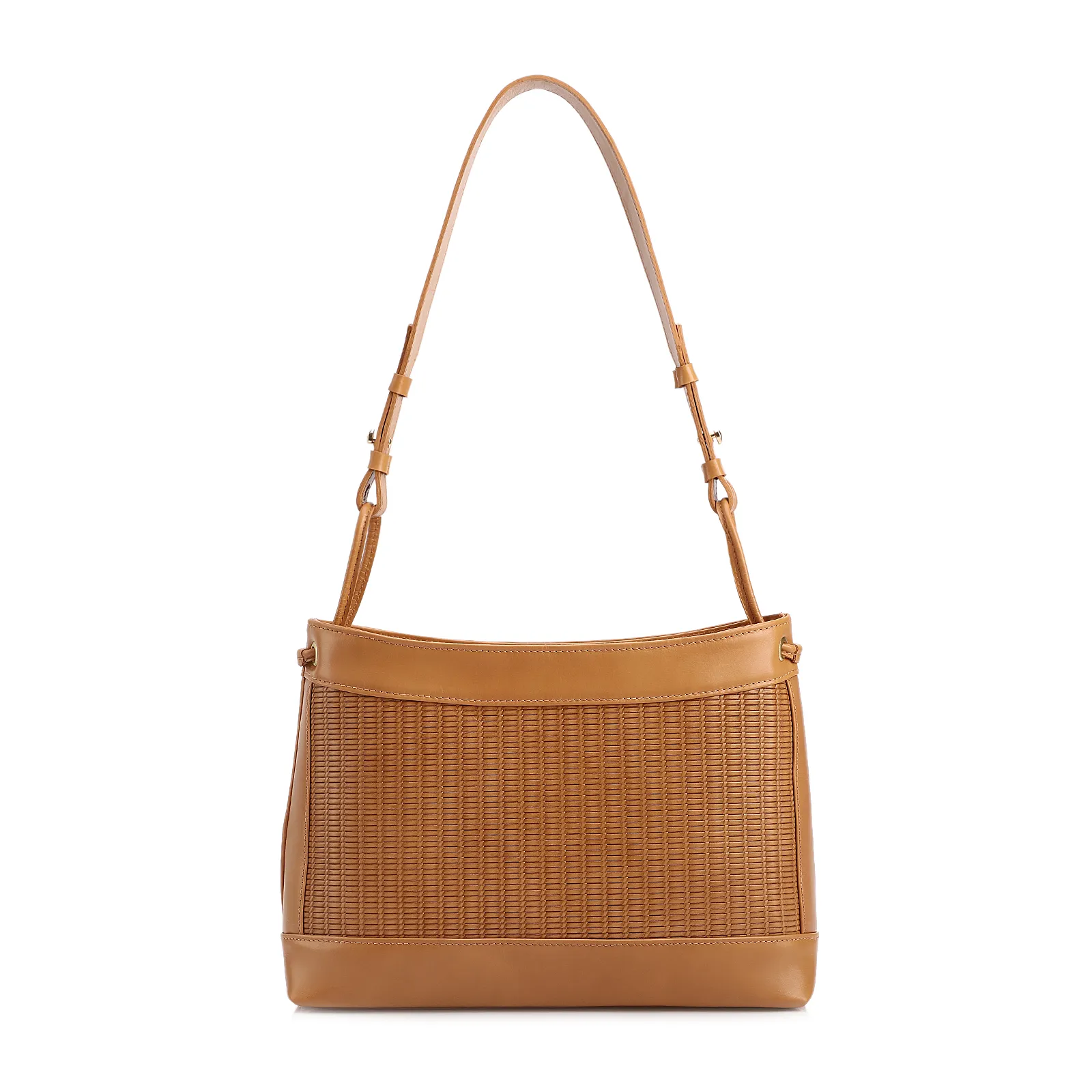  Bolsa De Ombro Média Couro Marrom Claro Rattan