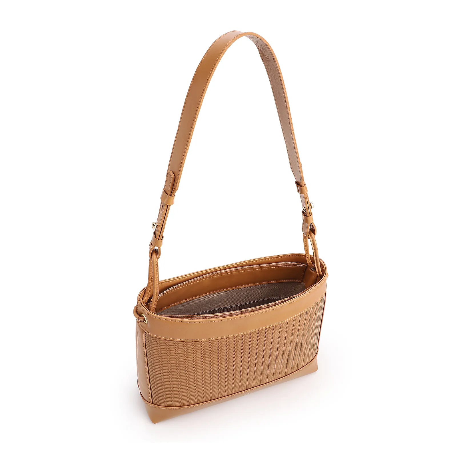  Bolsa De Ombro Média Couro Marrom Claro Rattan
