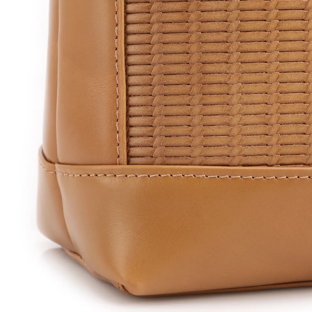  Bolsa De Ombro Média Couro Marrom Claro Rattan - imagem 6