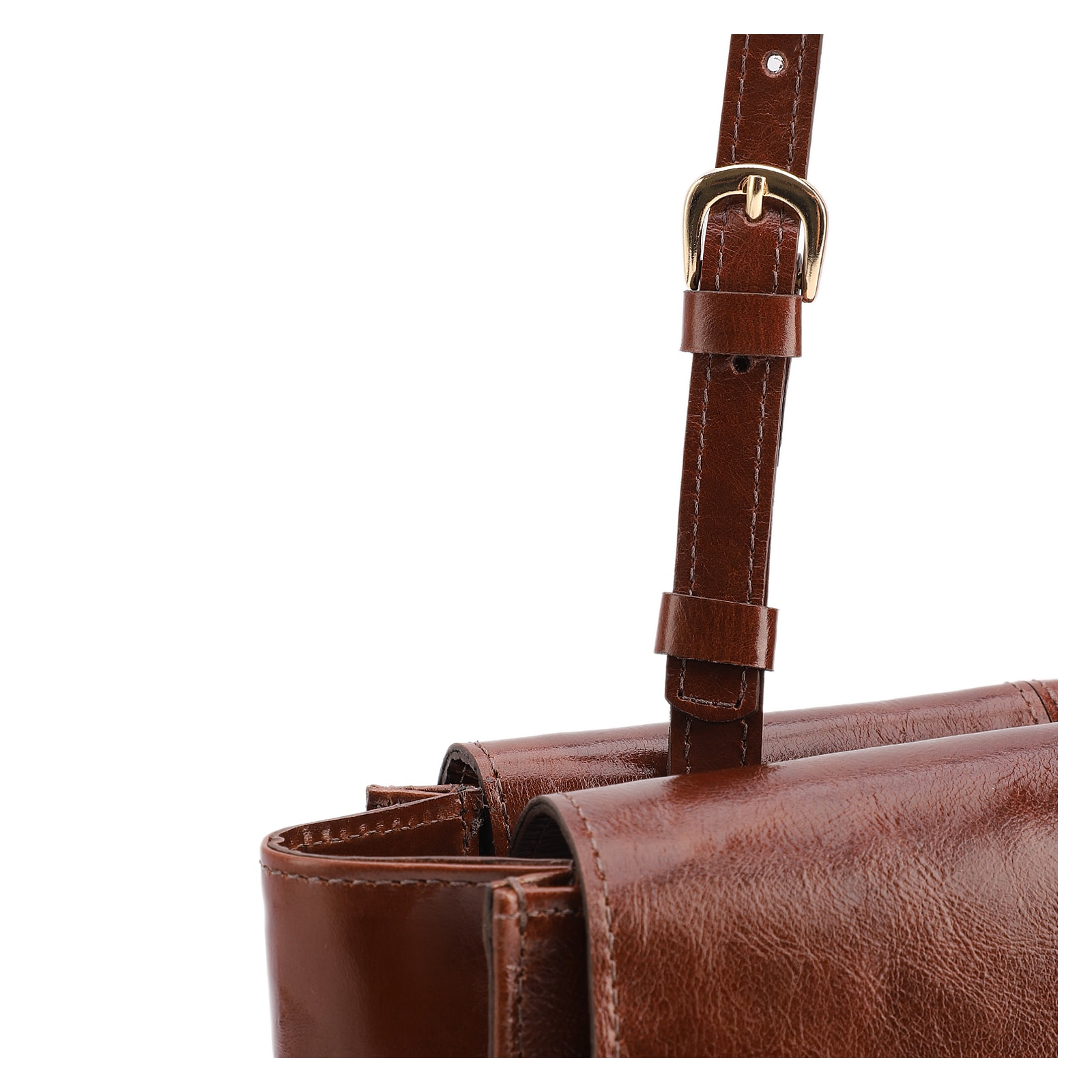 Bolsa De Ombro Média Couro Marrom Dupla Aba