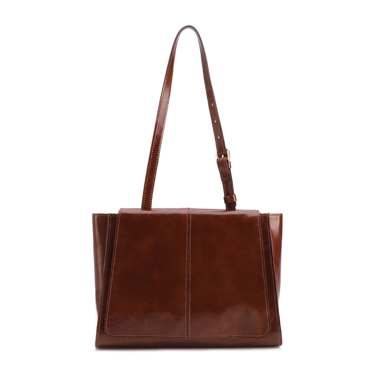 Bolsa De Ombro Média Couro Marrom Dupla Aba