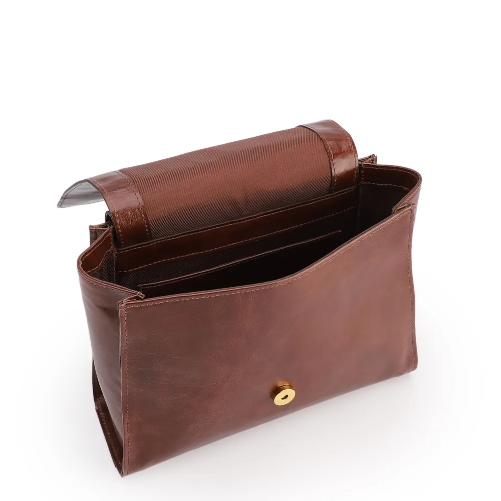 Bolsa De Ombro Média Couro Marrom Dupla Aba - imagem 4