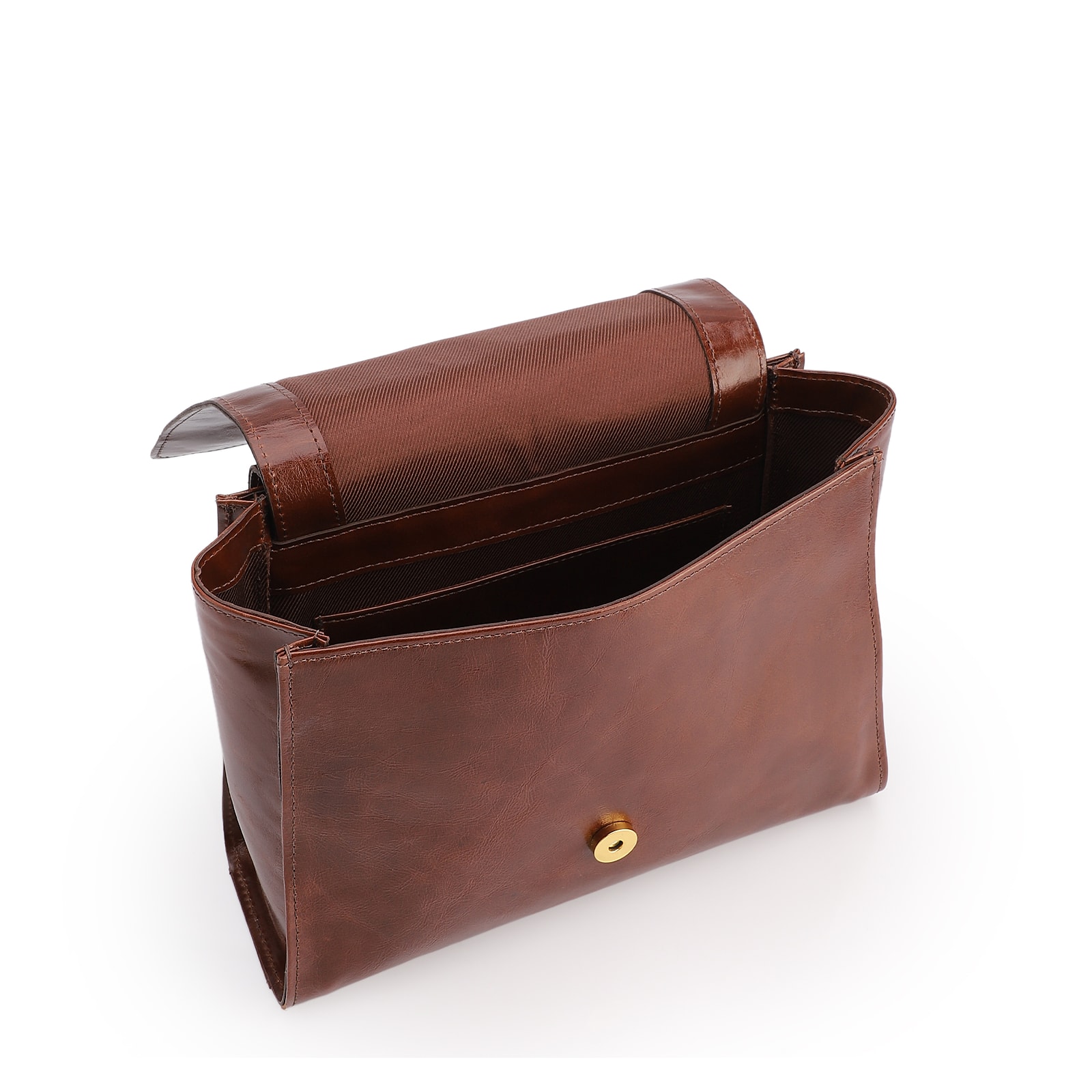 Bolsa De Ombro Média Couro Marrom Dupla Aba