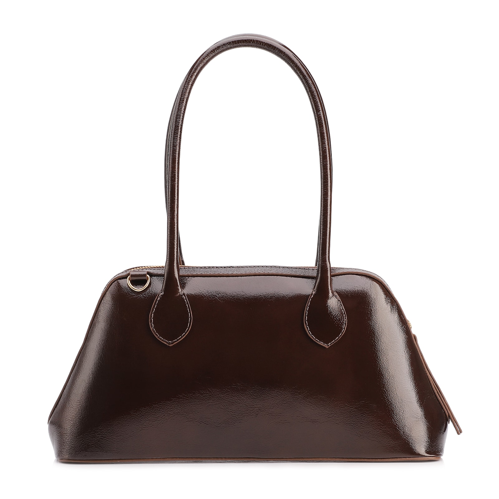 Bolsa De Ombro Média Couro Marrom Dupla Corrente Frontal