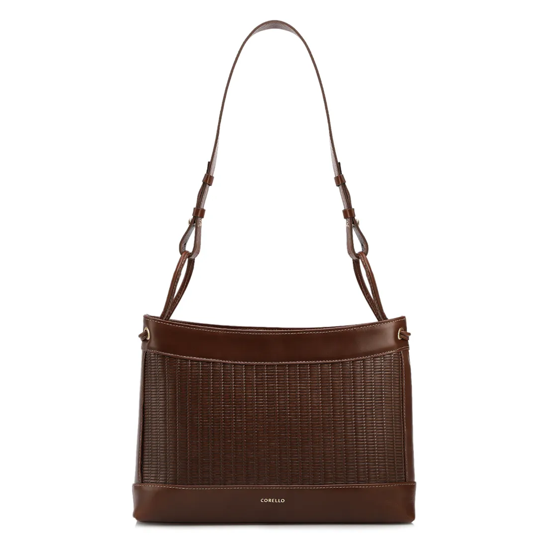  Bolsa De Ombro Média Couro Marrom Escuro Rattan