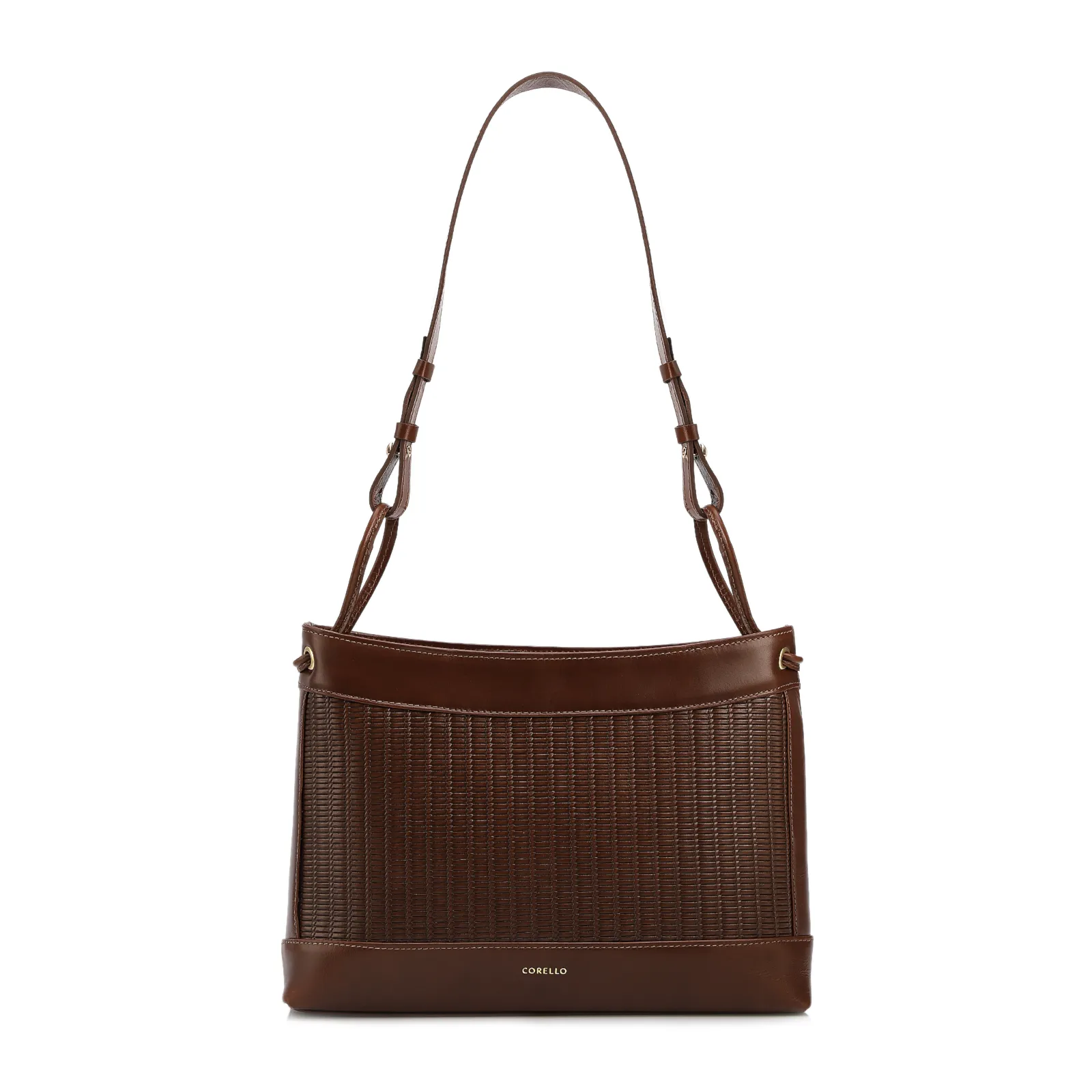 Bolsa De Ombro Média Couro Marrom Escuro Rattan