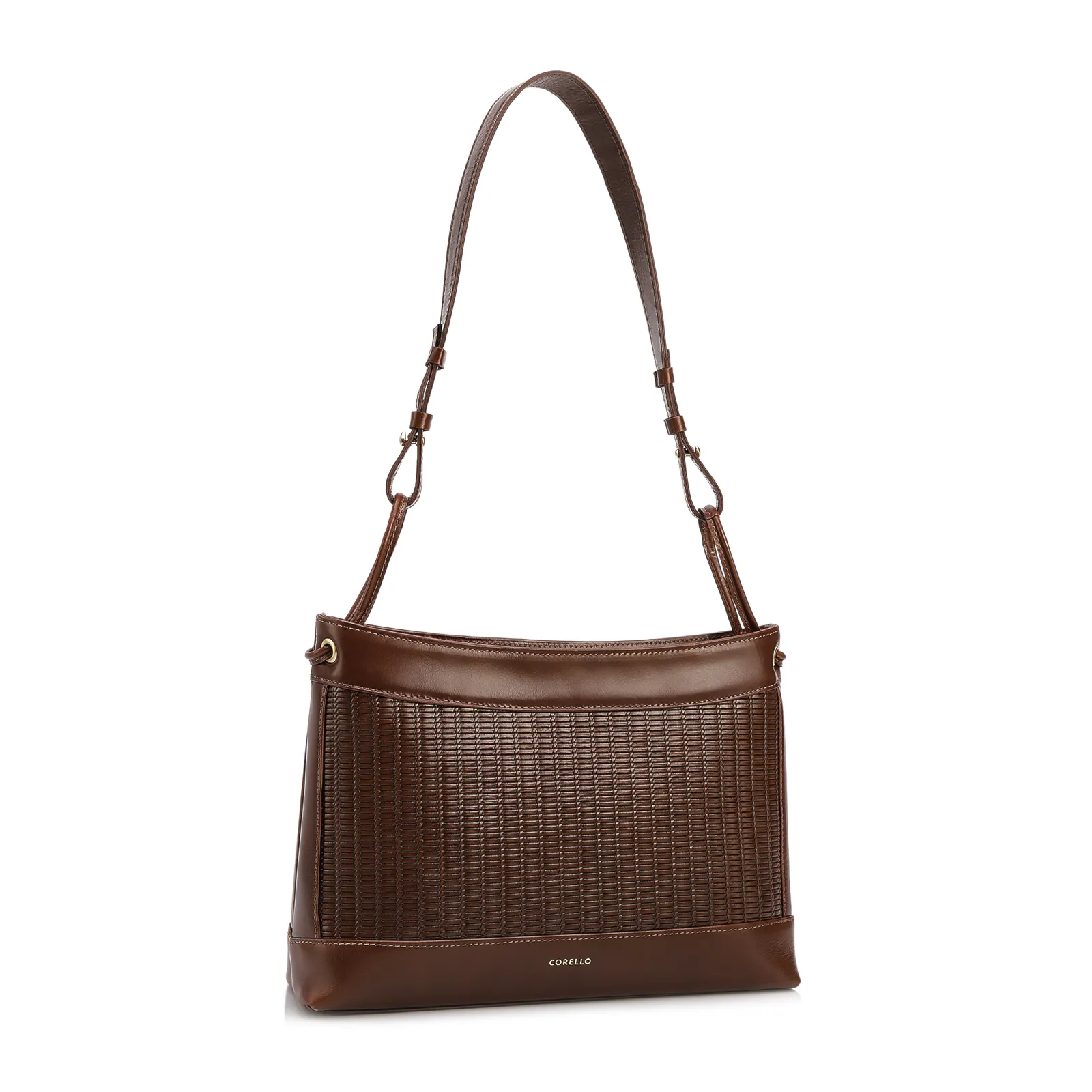 Bolsa De Ombro Média Couro Marrom Escuro Rattan