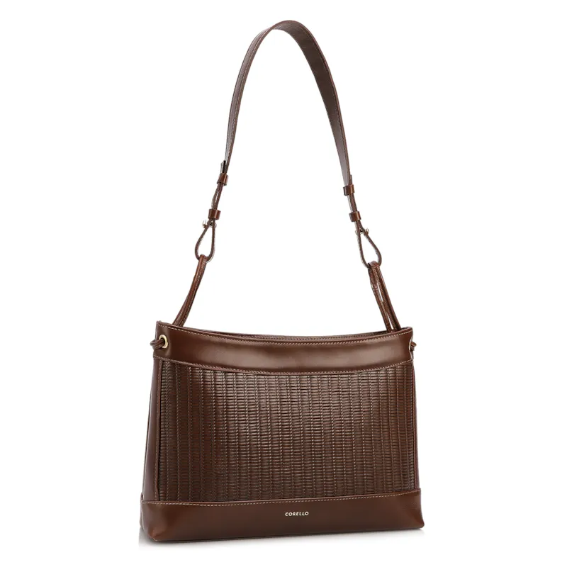  Bolsa De Ombro Média Couro Marrom Escuro Rattan - foto 2