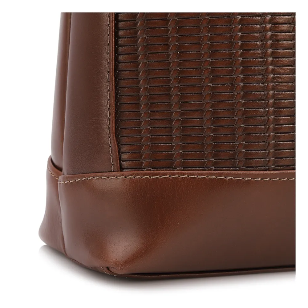  Bolsa De Ombro Média Couro Marrom Escuro Rattan - imagem 3