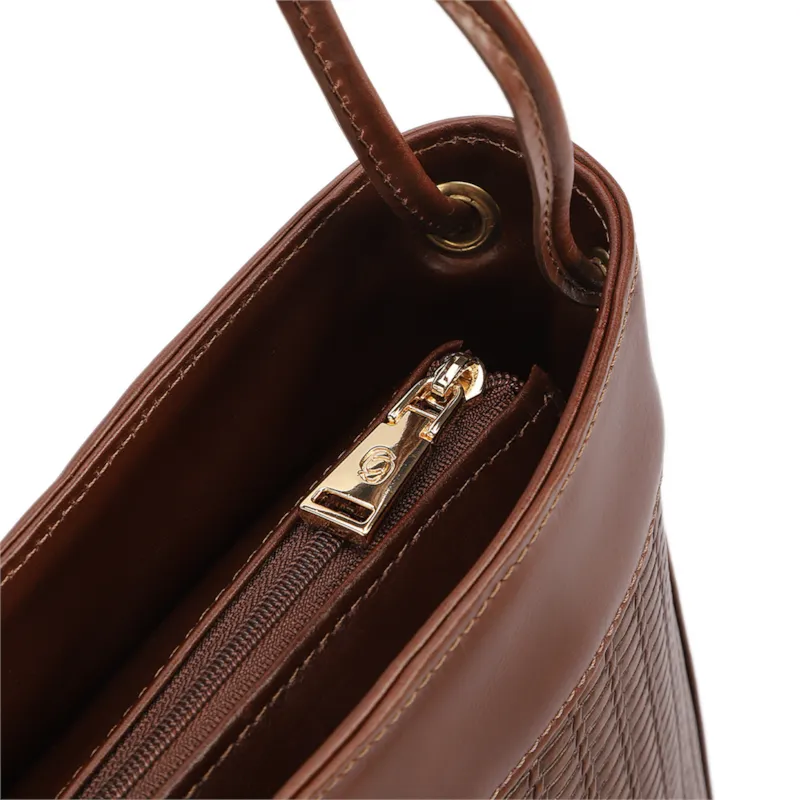  Bolsa De Ombro Média Couro Marrom Escuro Rattan - foto 4