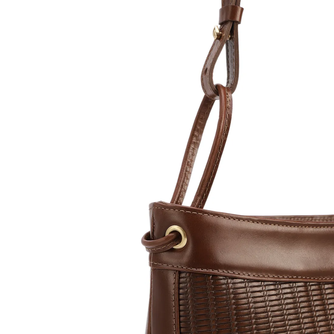  Bolsa De Ombro Média Couro Marrom Escuro Rattan - foto 5