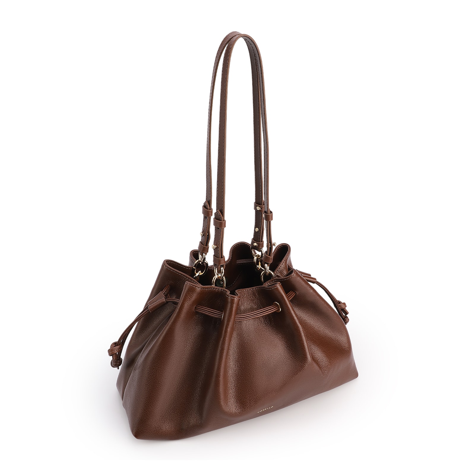 Bolsa De Ombro Média Couro Marrom Franzida