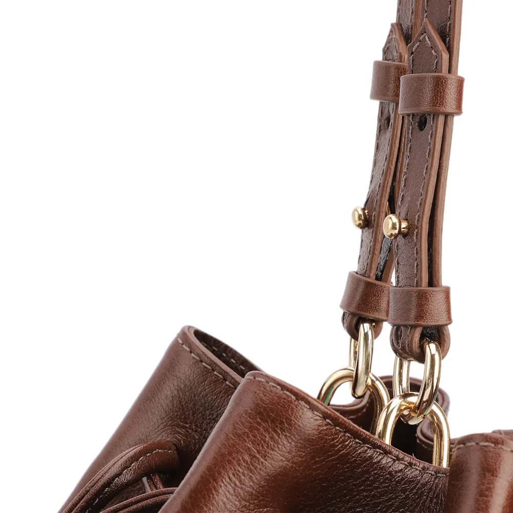  Bolsa De Ombro Média Couro Marrom Franzida - imagem 5