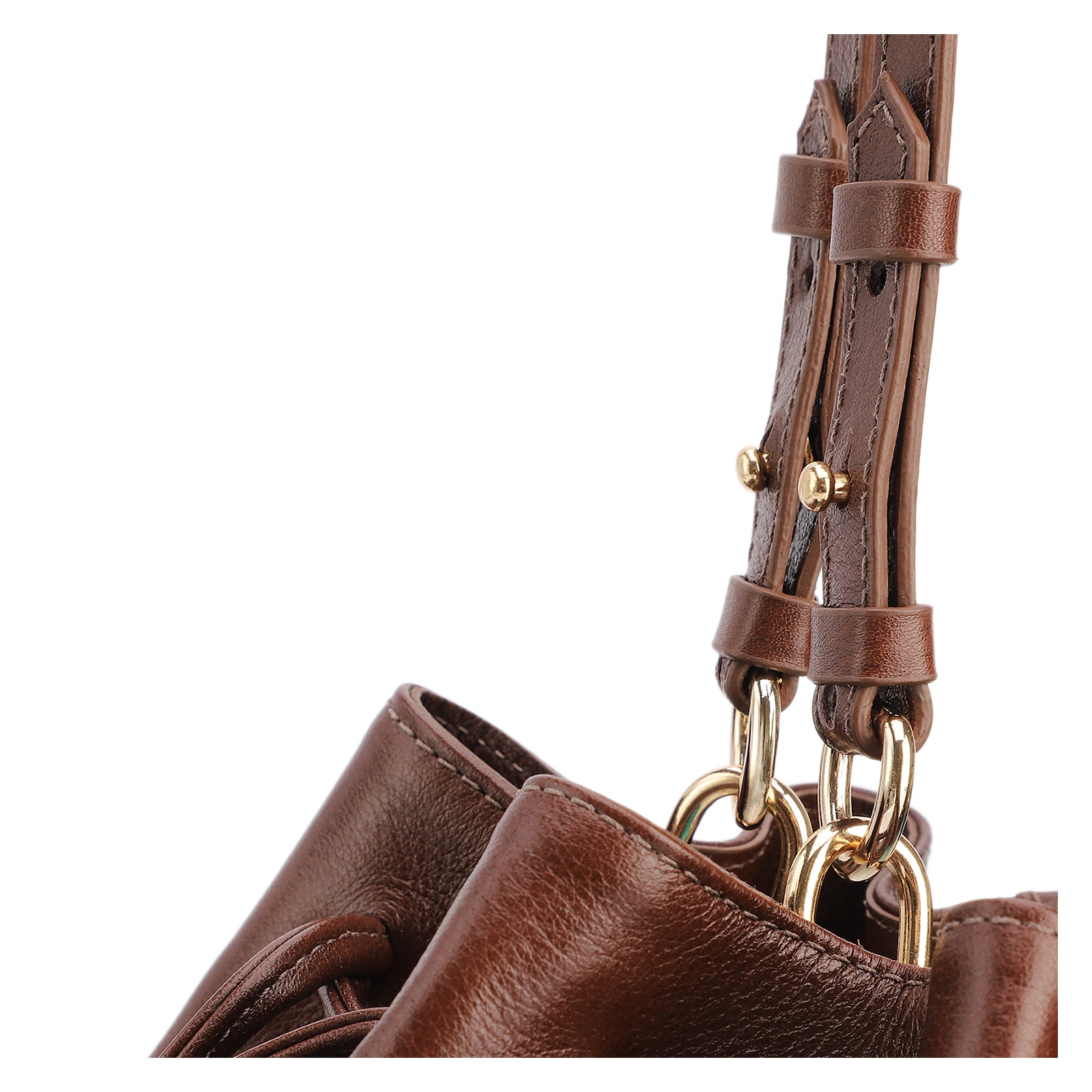 Bolsa De Ombro Média Couro Marrom Franzida