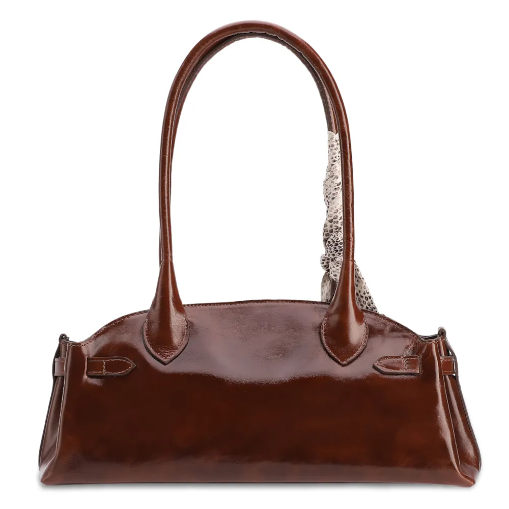 Bolsa De Ombro Média Couro Marrom Lenço Python - imagem 3