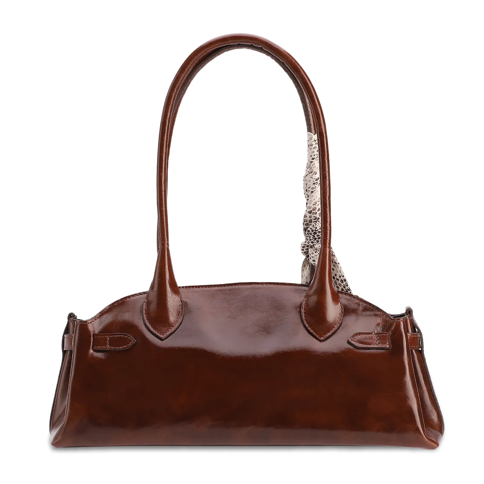 Bolsa De Ombro Média Couro Marrom Lenço Python