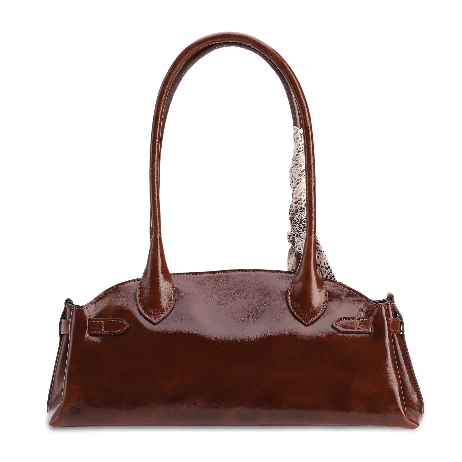 Bolsa De Ombro Média Couro Marrom Lenço Python
