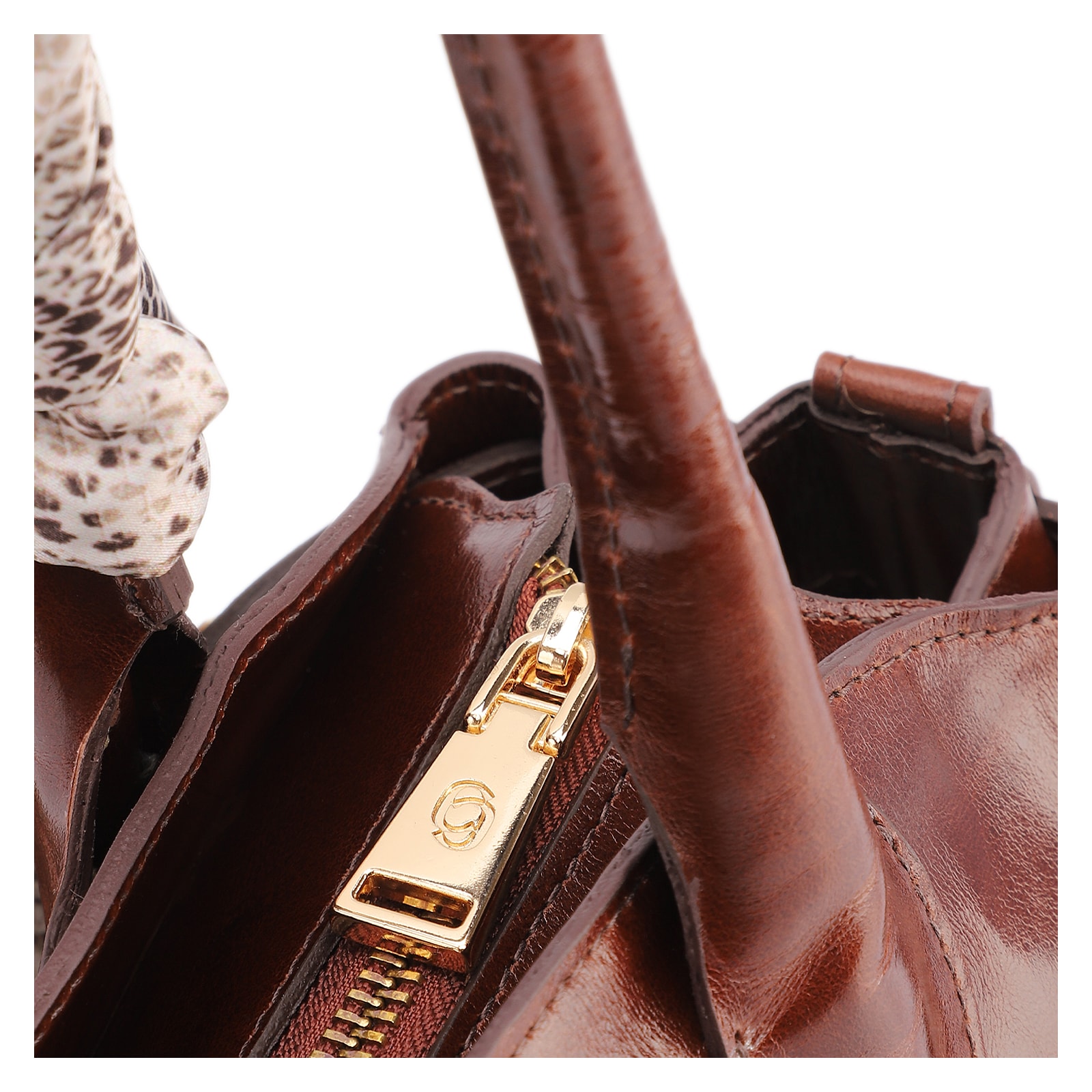 Bolsa De Ombro Média Couro Marrom Lenço Python