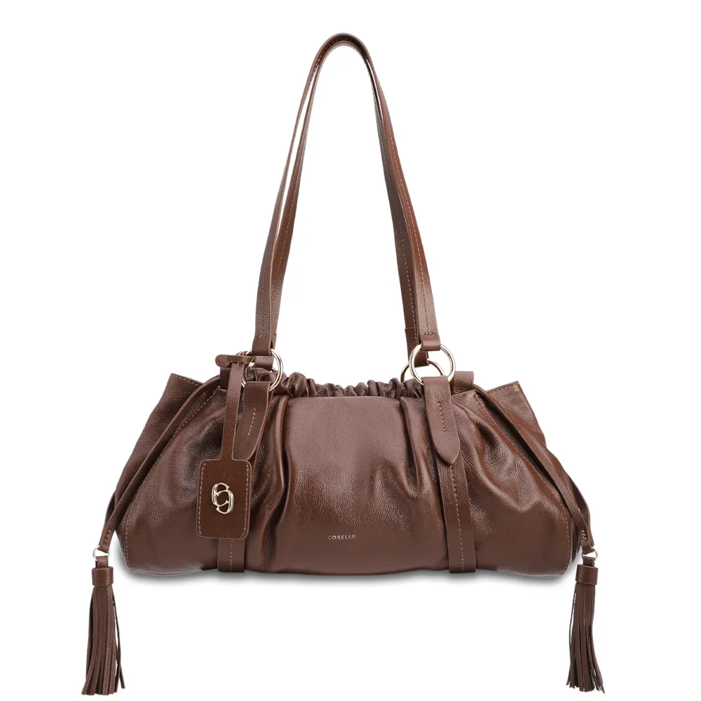 Bolsa De Ombro Média Couro Marrom Tag