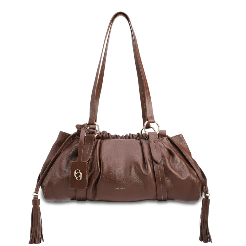 Bolsa De Ombro Média Couro Marrom Tag