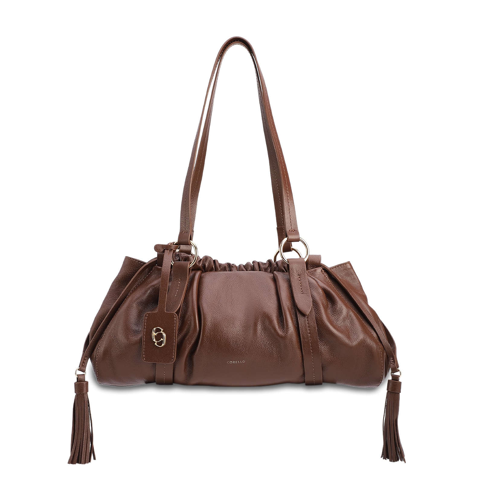 Bolsa De Ombro Média Couro Marrom Tag