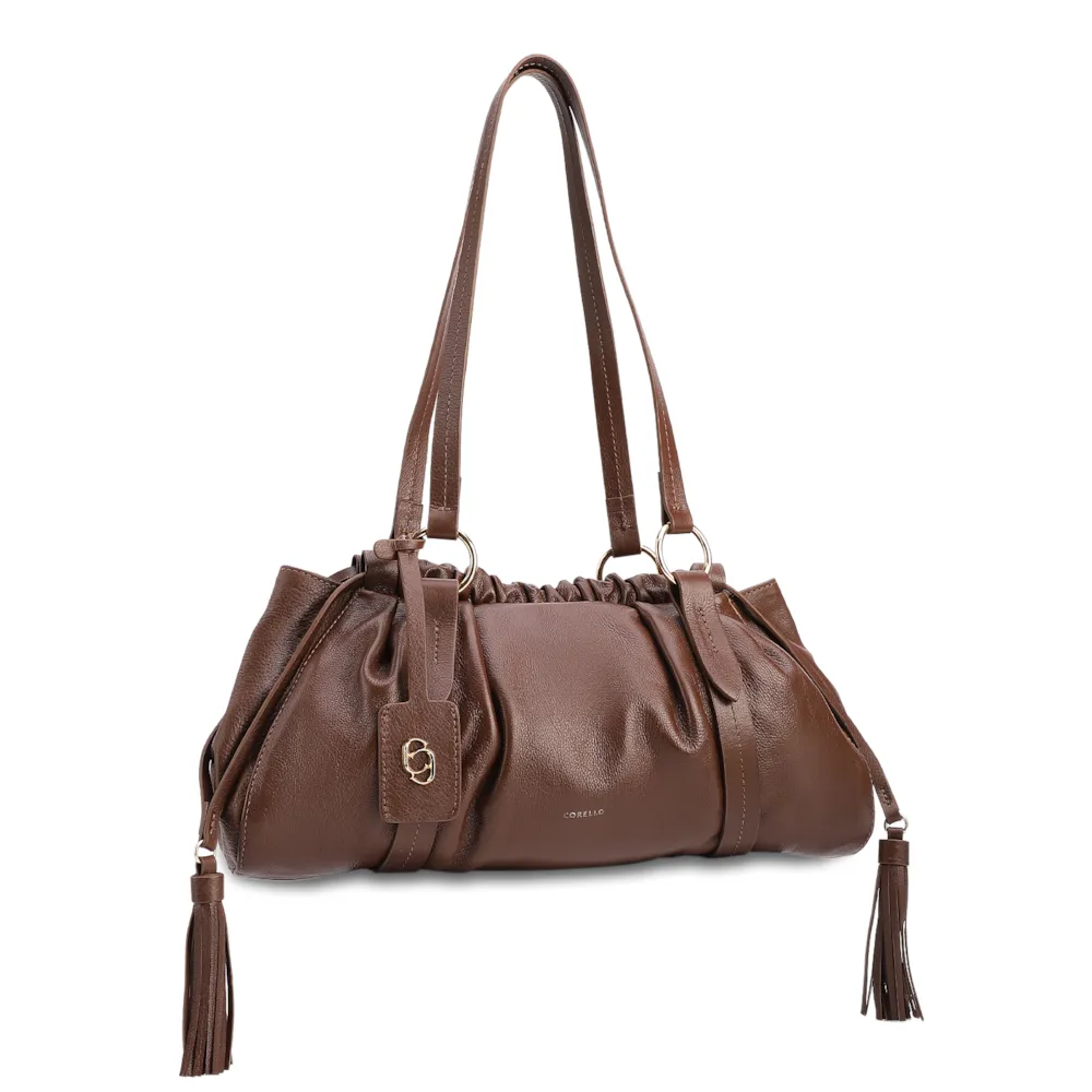 Bolsa De Ombro Média Couro Marrom Tag - imagem 3