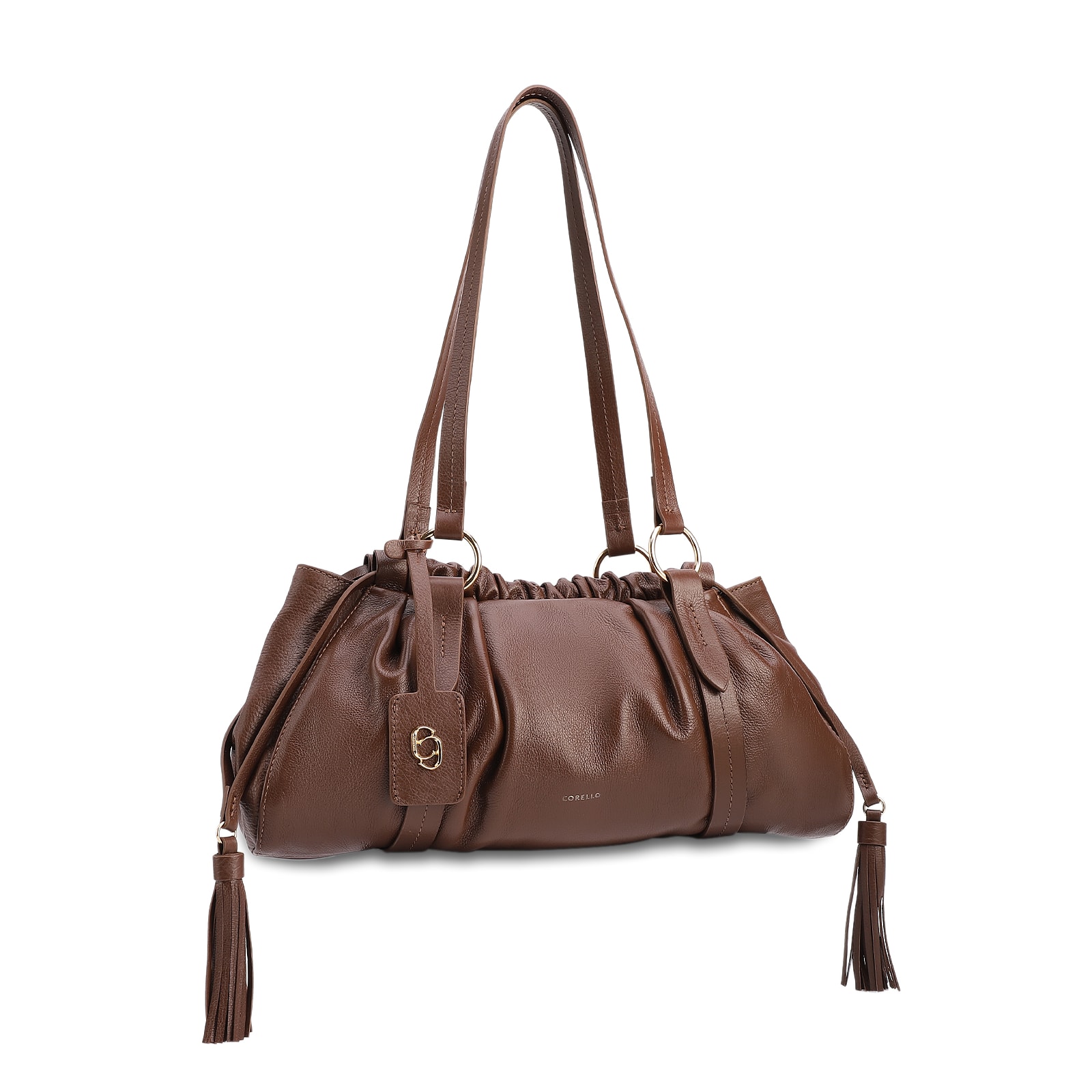 Bolsa De Ombro Média Couro Marrom Tag