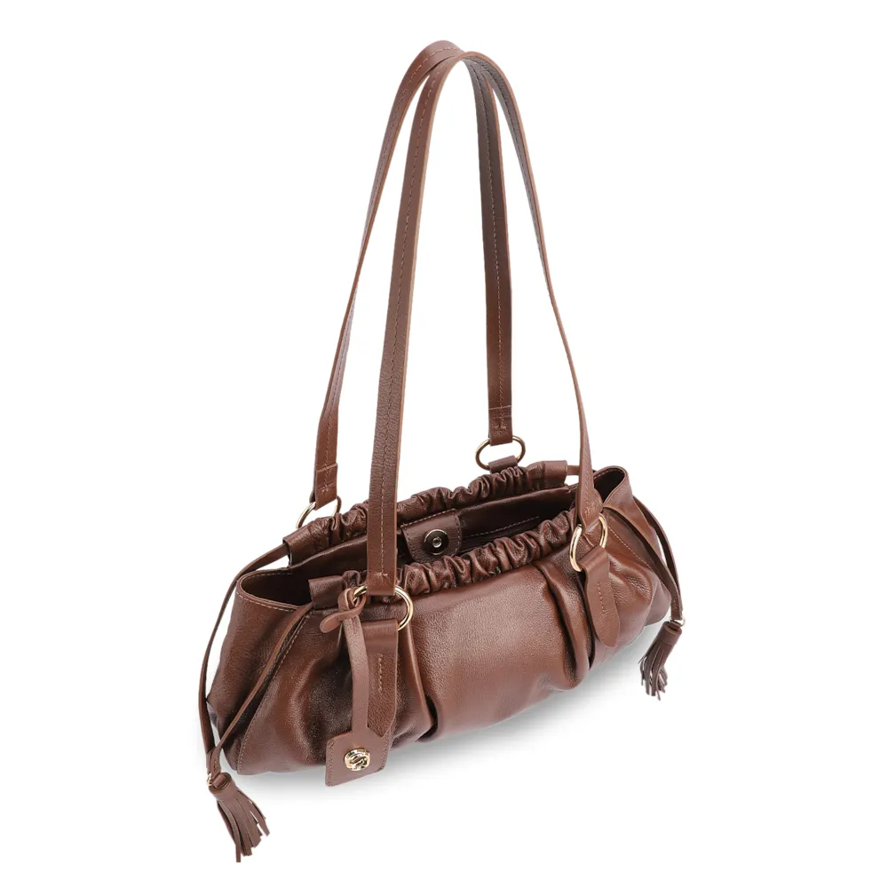 Bolsa De Ombro Média Couro Marrom Tag - imagem 4