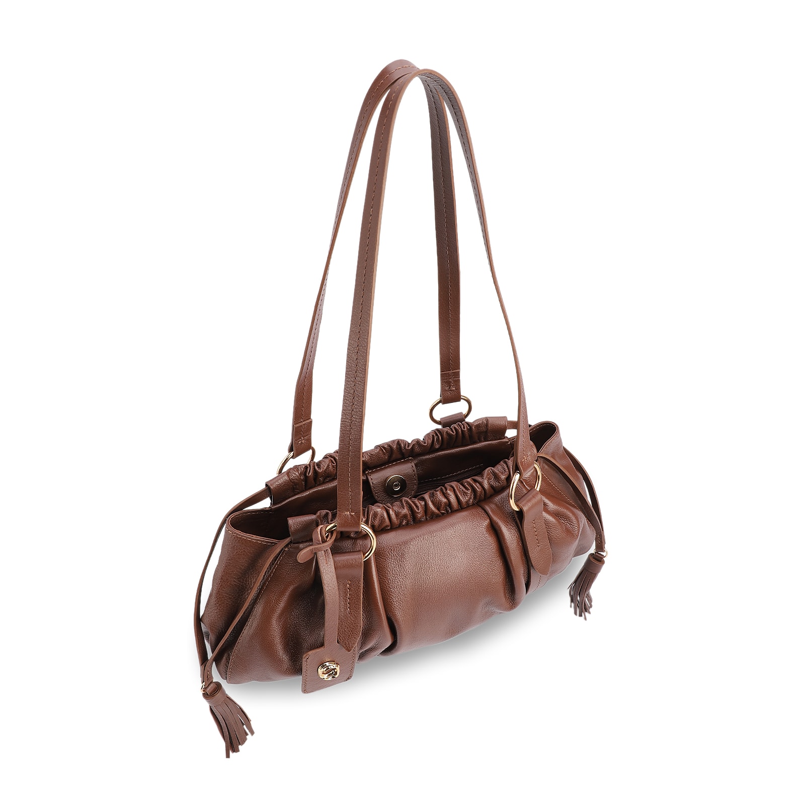 Bolsa De Ombro Média Couro Marrom Tag