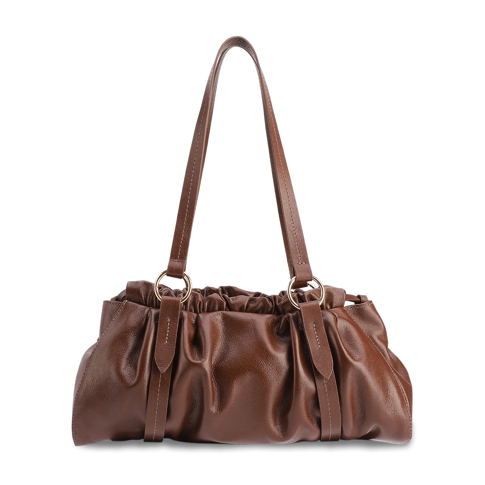 Bolsa De Ombro Média Couro Marrom Tag