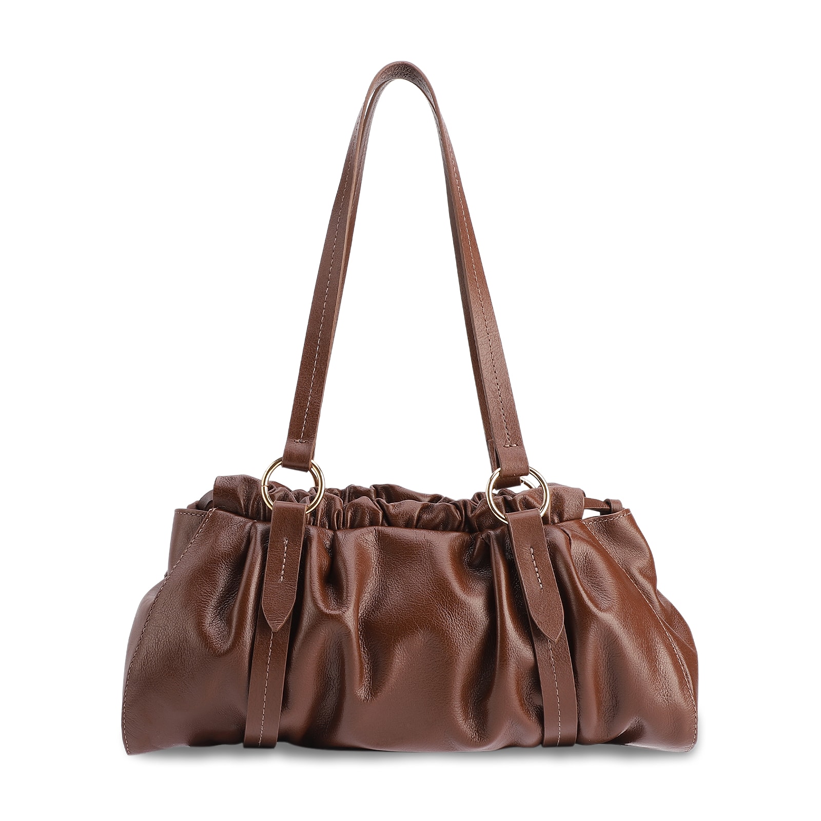 Bolsa De Ombro Média Couro Marrom Tag