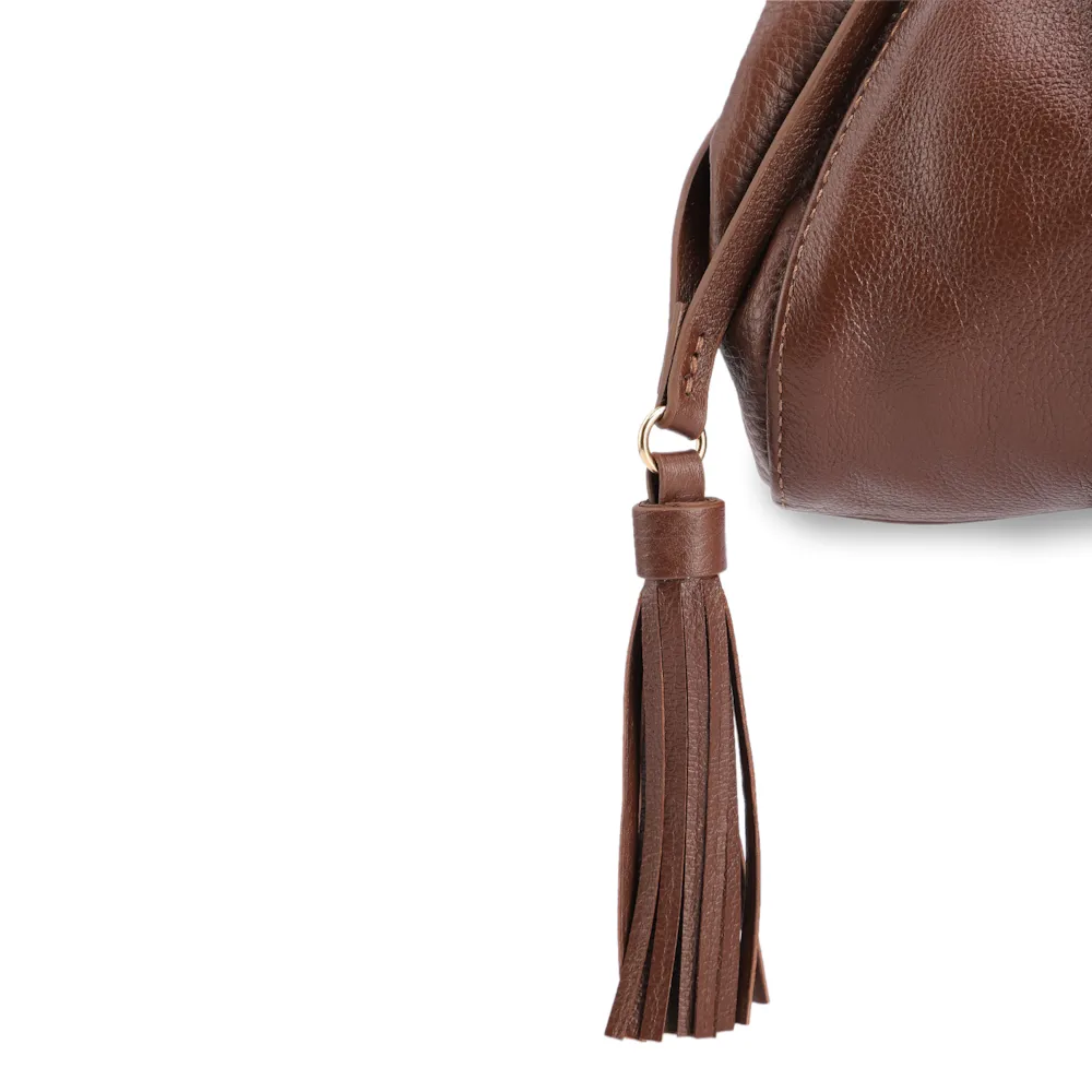 Bolsa De Ombro Média Couro Marrom Tag - imagem 7