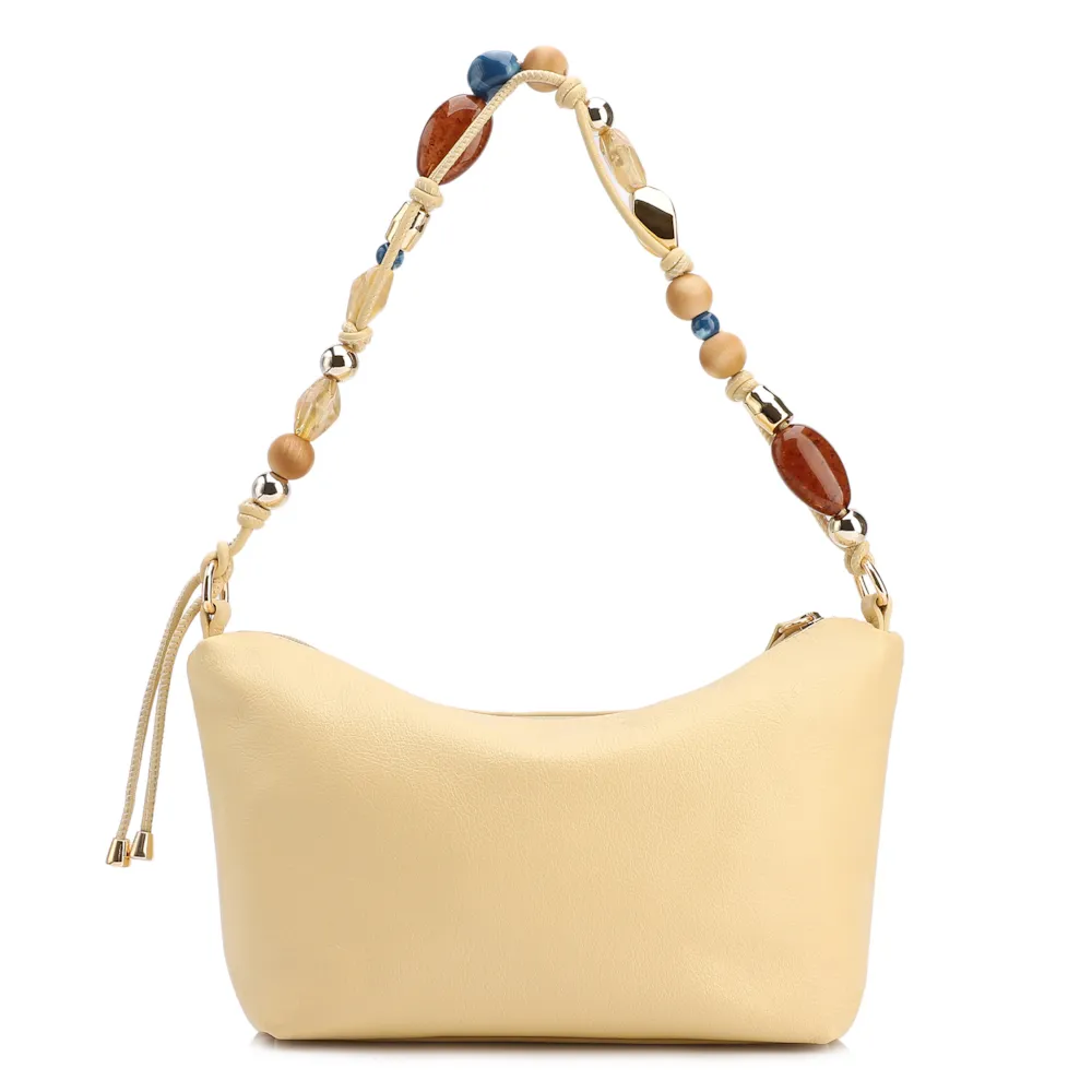 Bolsa De Ombro Média Couro Nobuck Floater /Couro Amarelo Alça Pedras - imagem 3