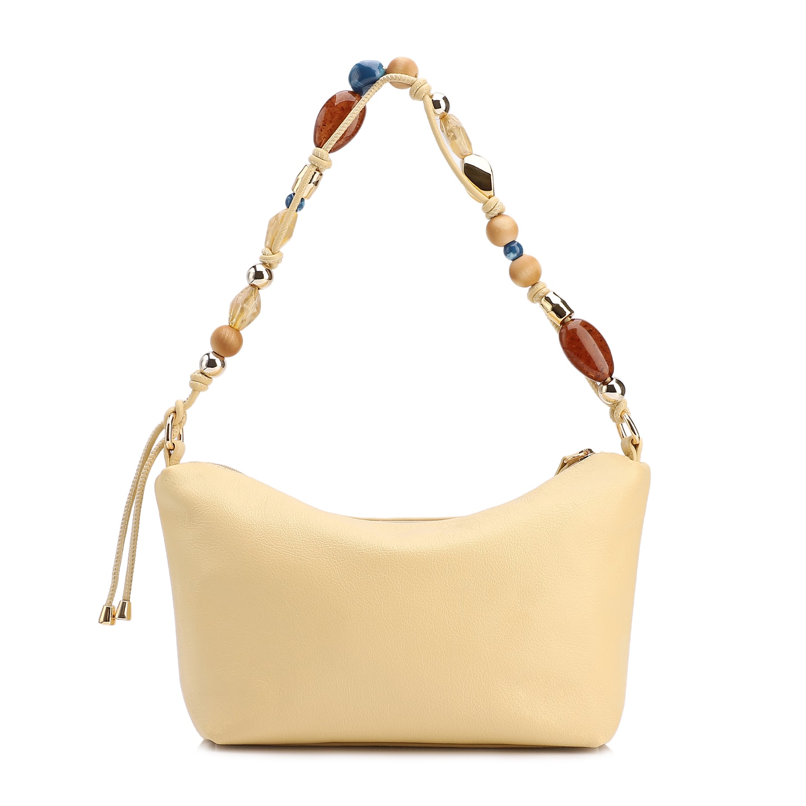 Bolsa De Ombro Média Couro Nobuck Floater /Couro Amarelo Alça Pedras