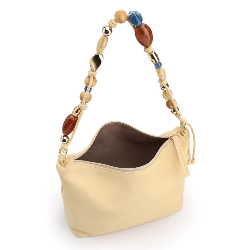 Bolsa De Ombro Média Couro Nobuck Floater /Couro Amarelo Alça Pedras - imagem 4