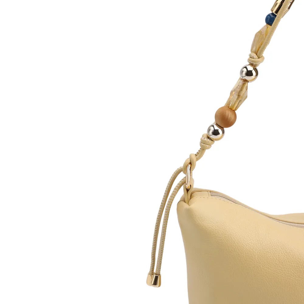 Bolsa De Ombro Média Couro Nobuck Floater /Couro Amarelo Alça Pedras - imagem 5