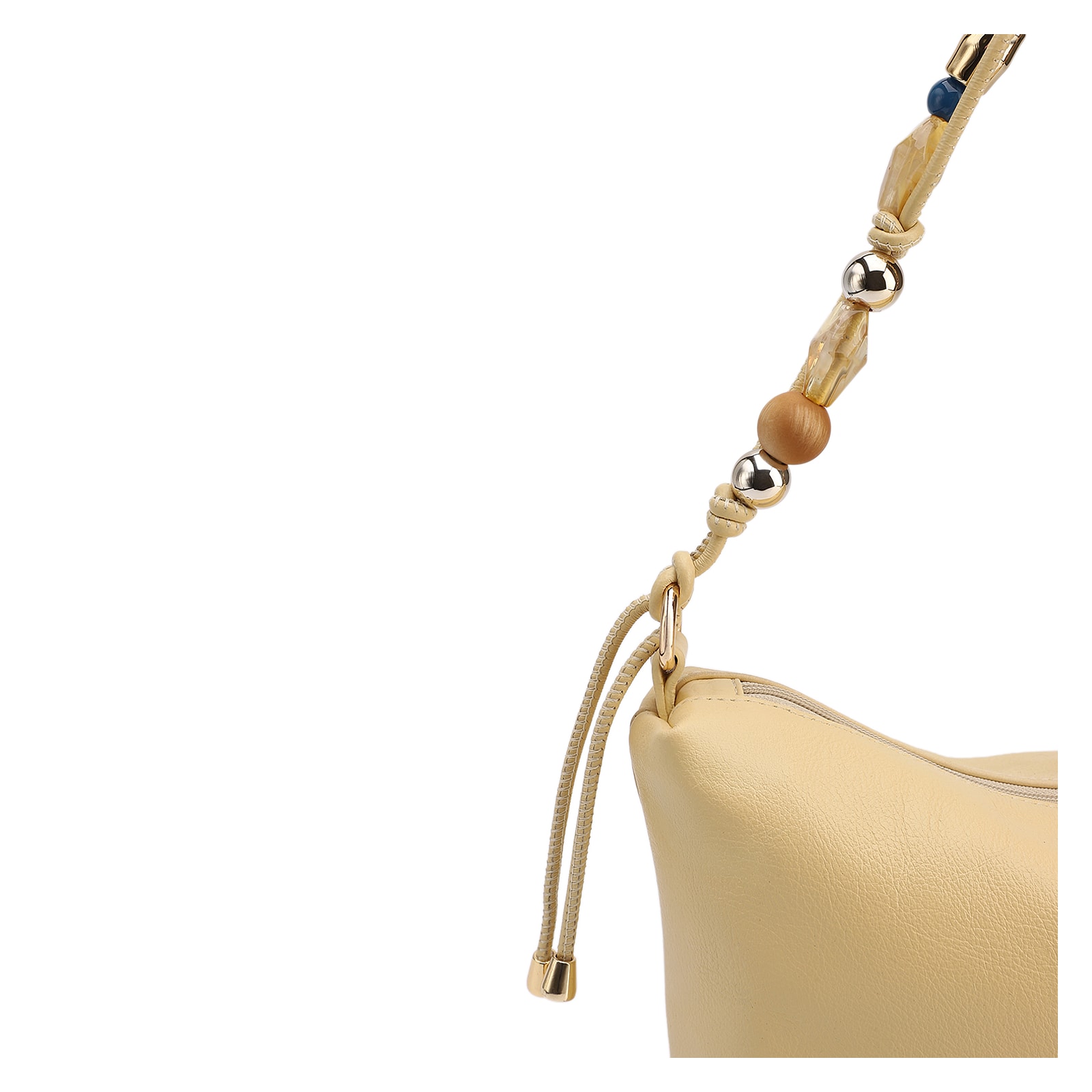 Bolsa De Ombro Média Couro Nobuck Floater /Couro Amarelo Alça Pedras