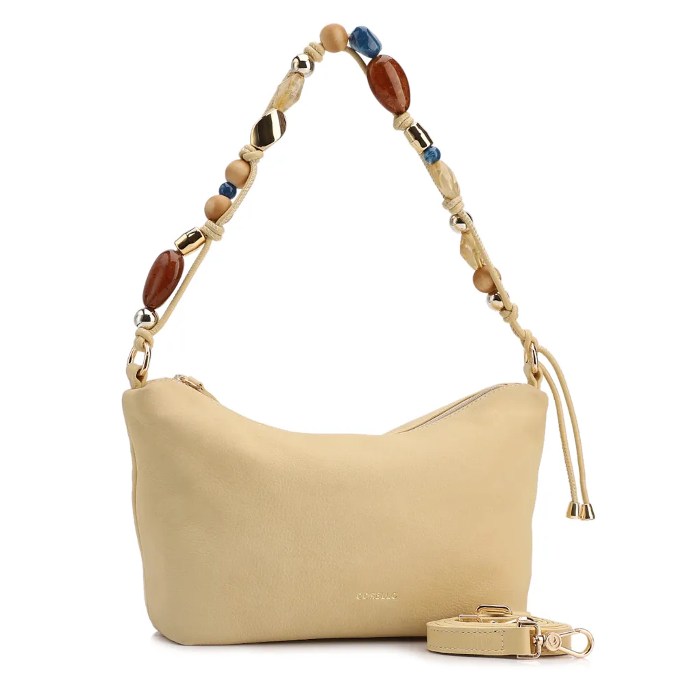 Bolsa De Ombro Média Couro Nobuck Floater /Couro Amarelo Alça Pedras - imagem 2