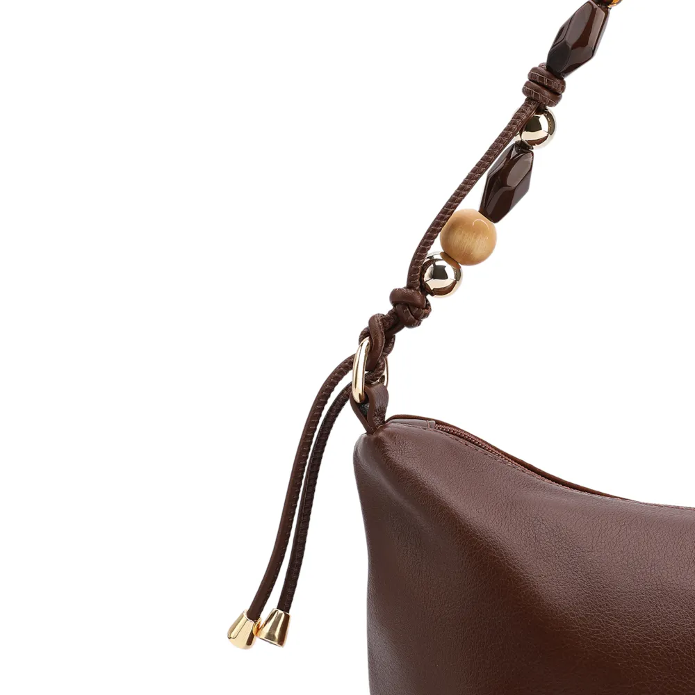 Bolsa De Ombro Média Couro Nobuck Floater /Couro Marrom Alça Pedras - imagem 5