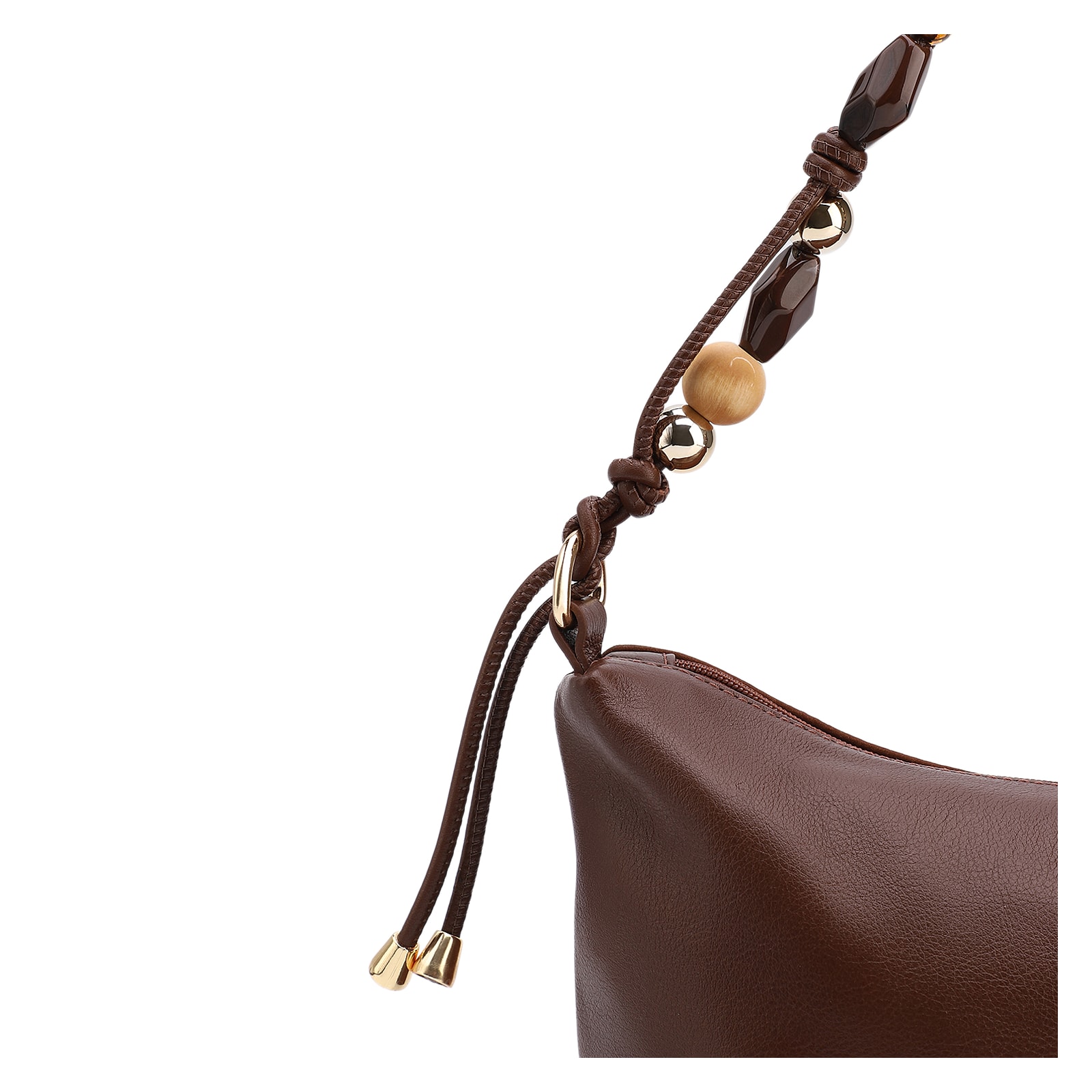 Bolsa De Ombro Média Couro Nobuck Floater /Couro Marrom Alça Pedras