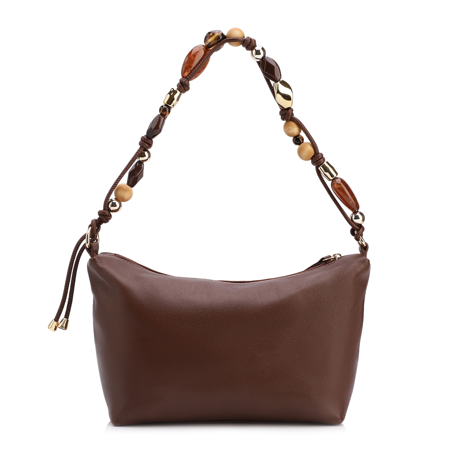 Bolsa De Ombro Média Couro Nobuck Floater /Couro Marrom Alça Pedras