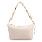 Bolsa De Ombro Média Couro Off White Alça Pedras