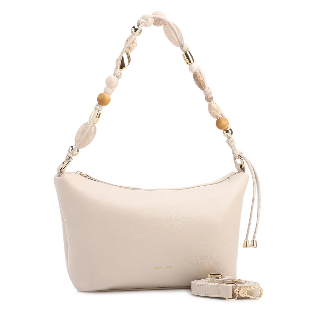 Bolsa De Ombro Média Couro Off White Alça Pedras - imagem 2