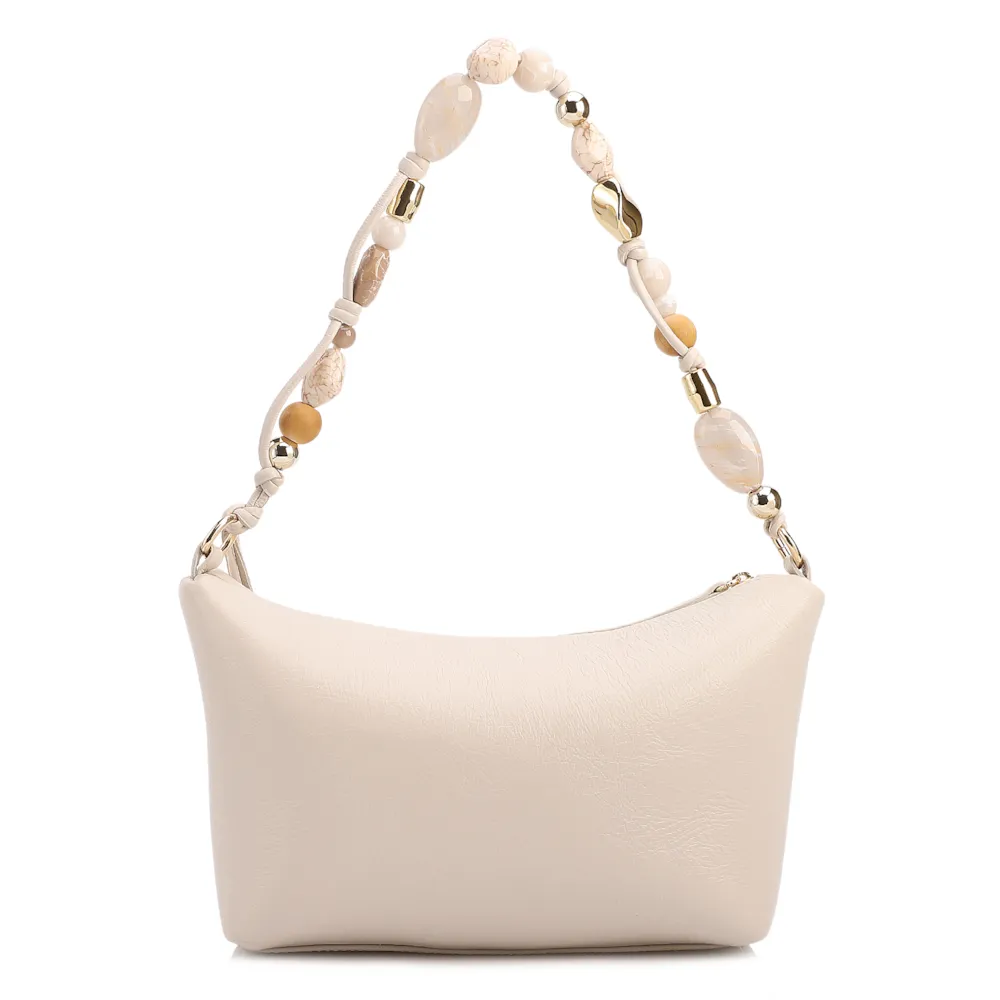 Bolsa De Ombro Média Couro Off White Alça Pedras - imagem 3