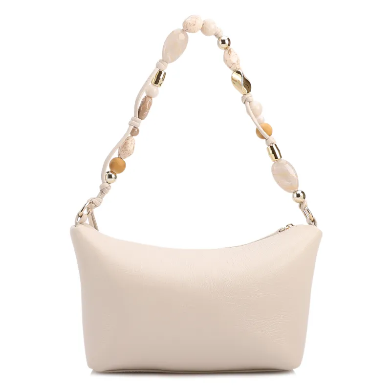 Bolsa De Ombro Média Couro Off White Alça Pedras - foto 3