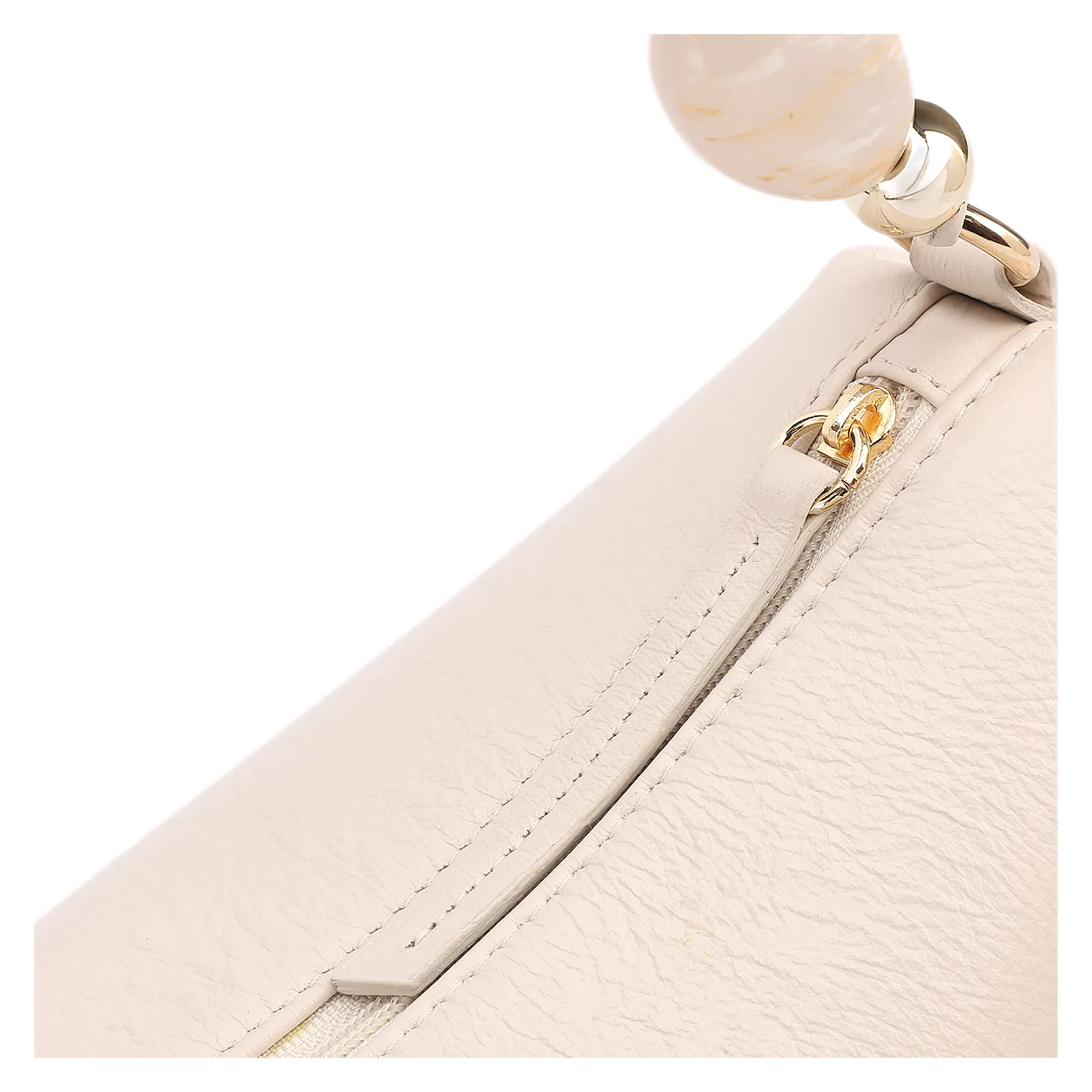 Bolsa De Ombro Média Couro Off White Alça Pedras