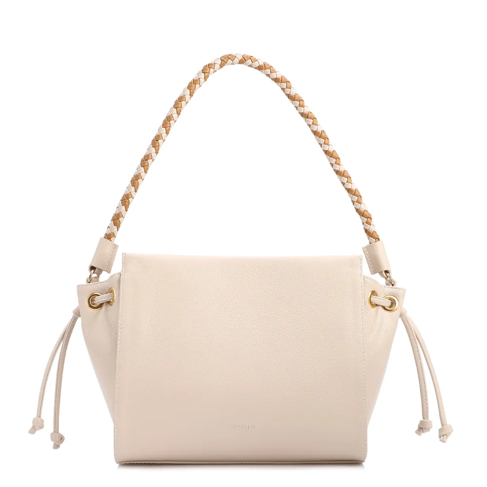 Bolsa De Ombro Média Couro Off White Alça Trançada
